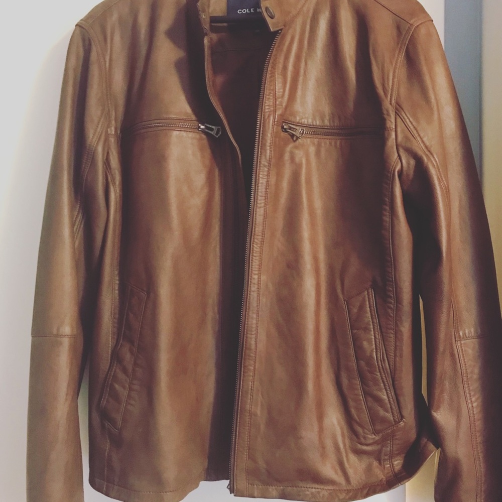 RARE Cole Haan Cognac Leather MOTO Jacket
